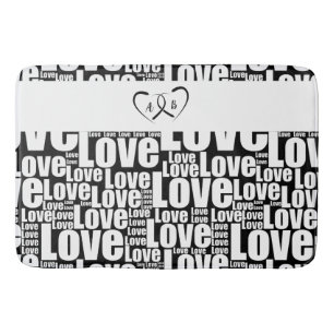 Modern White Love Typography & Entwined Hearts Bath Mat
