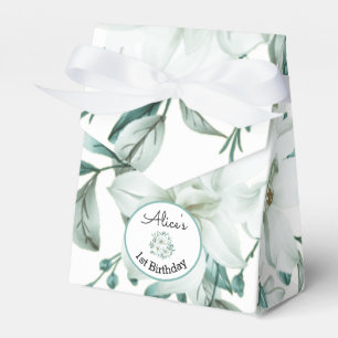 Modern White Magnolia Greenery Birthday Favor Box