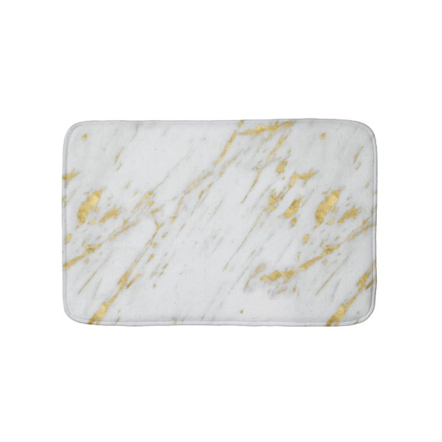 Modern White Marble And Gold Glitter Bath Mat (Front)