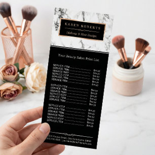 Modern White Marble Beauty Salon Price List Rack Card