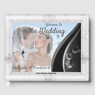 Modern White - Marble Black Abstract Guest Book