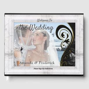 Modern White - Marble Black Abstract Guest Book