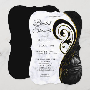 Modern White - Marble Black Abstract Invitation
