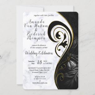 Modern White Marble - Black Abstract Invitation