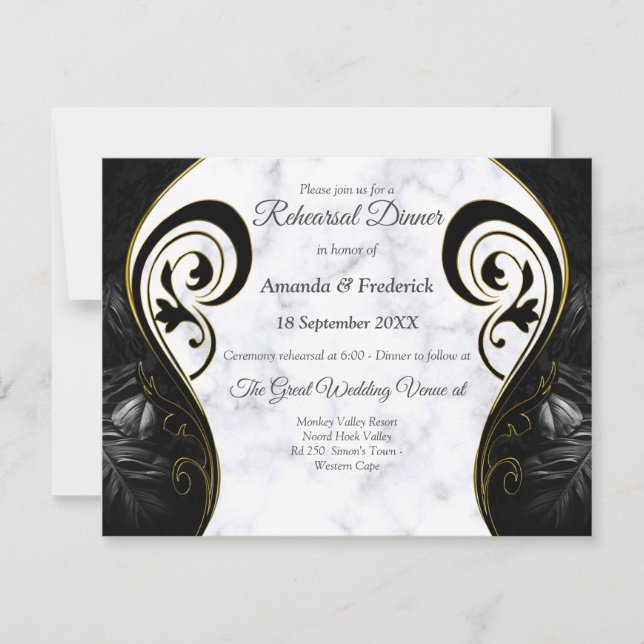 Modern White Marble Black Abstract Invitation (Front)