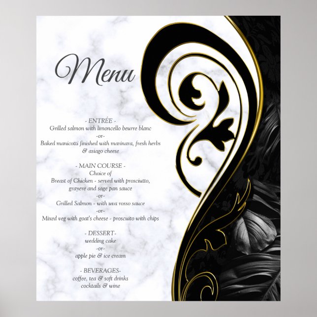 Modern White - Marble Black Abstract Menu Poster (Front)