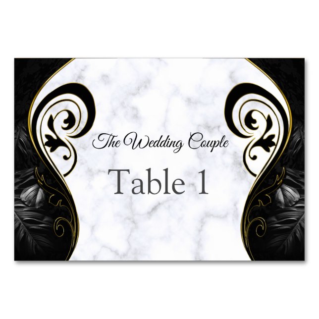 Modern White Marble Black Abstract Table cards (Front)