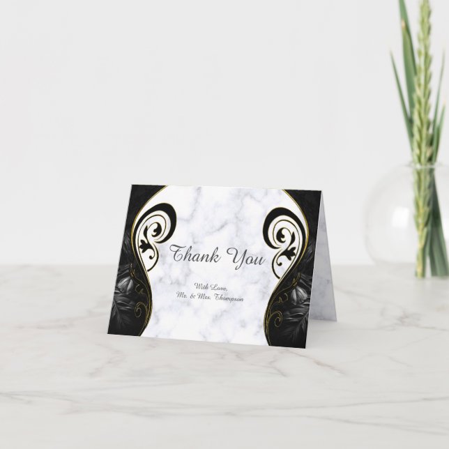 Modern White - Marble Black Abstract Thank You Card (Front)