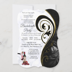 Modern White Marble & Black Bachelorette Party Invitation