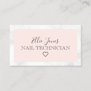 Modern white marble & blush pink nail technician business card
