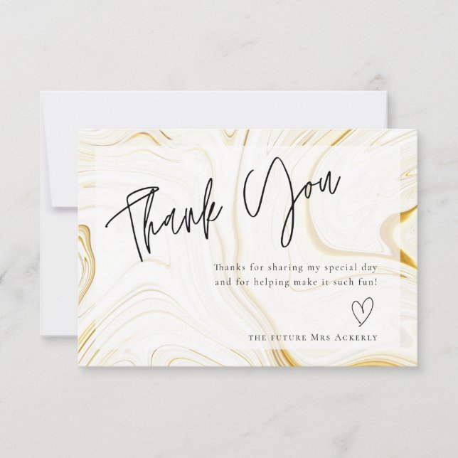 Modern White Marble Bridal Shower Thank You Card (Front)