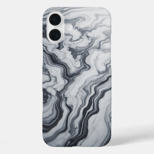 Modern White Marble Case - Elegant Black Flowing 