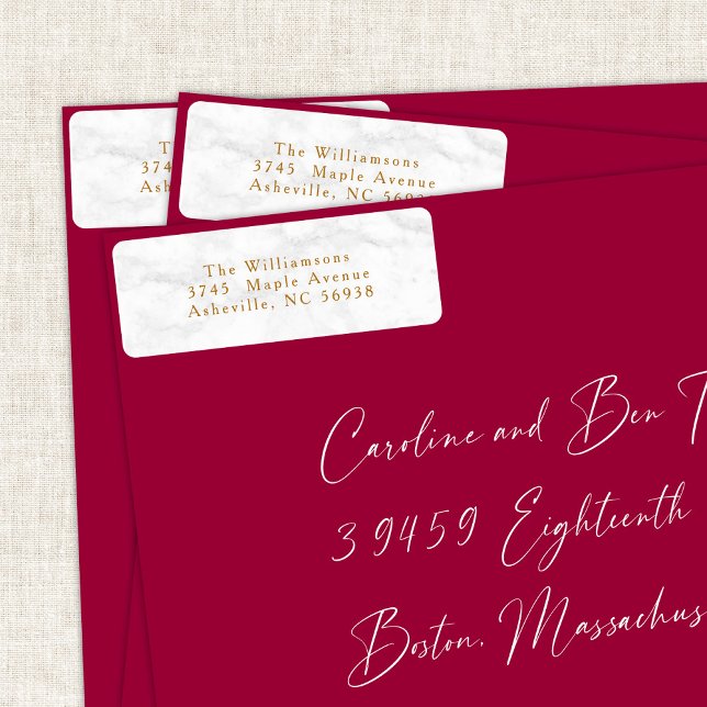 Modern White Marble Christmas Gold Return Address (Creator Uploaded)