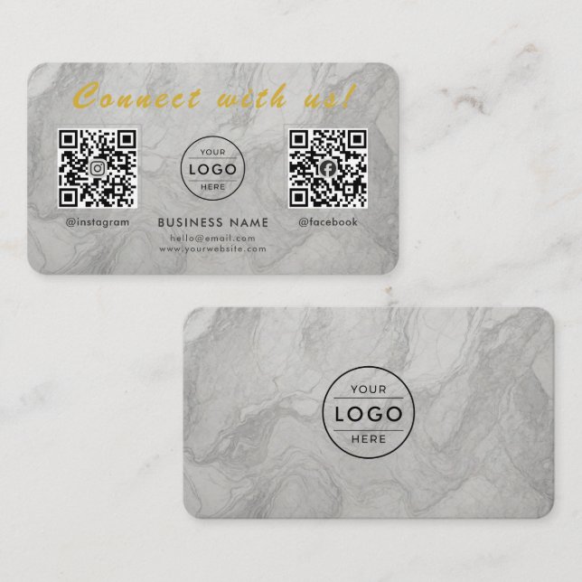 Modern White Marble Dual QR Code Multi Social Business Card (Front/Back)