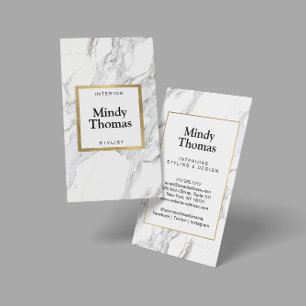 Modern White Marble Faux Gold Frame Business Card