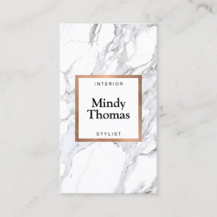 Modern White Marble Faux Rose Gold Frame Business Card