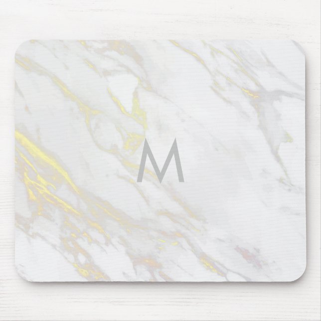Modern white marble gold accent mouse pad (Front)