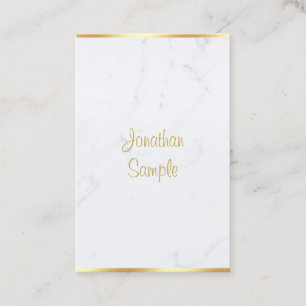 Modern White Marble Gold Handwritten Script Classy Business Card