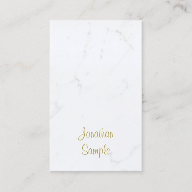 Modern White Marble Gold Script Luxurious Plain Business Card (Front)