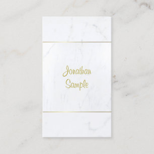 Modern White Marble Gold Script Plain Luxurious Business Card