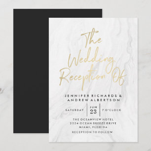 Modern White Marble Gold Script   Wedding Invitation