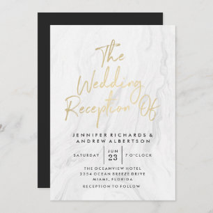 Modern White Marble Gold Script Wedding Invitation