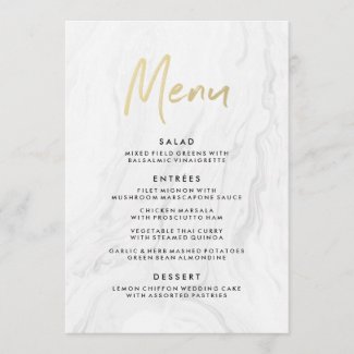 Modern White Marble Gold Script | Wedding Menu