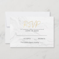 Modern White Marble Gold Script | Wedding RSVP