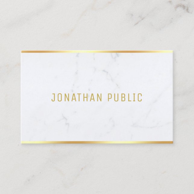 Modern White Marble Gold Text Template Elegant Business Card (Front)