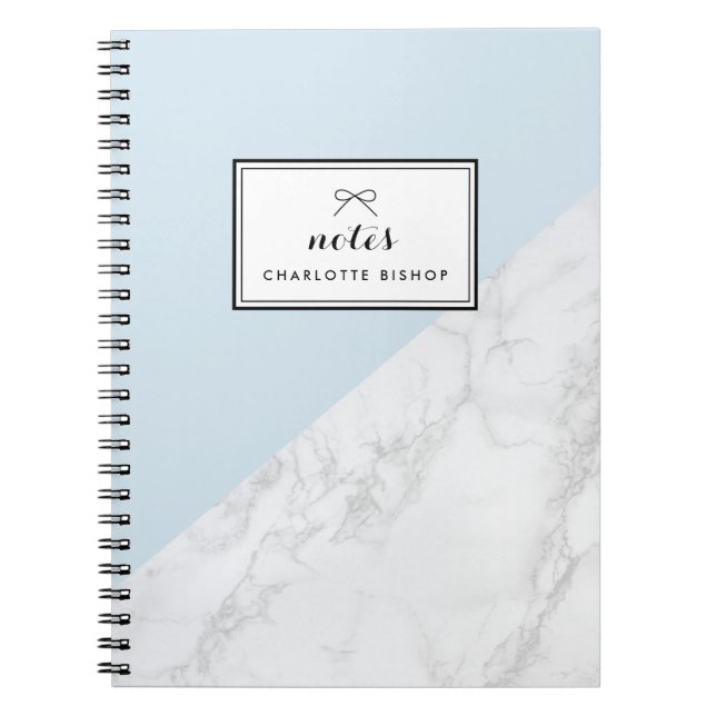 Modern White Marble Light Blue Custom Notebook (Front)