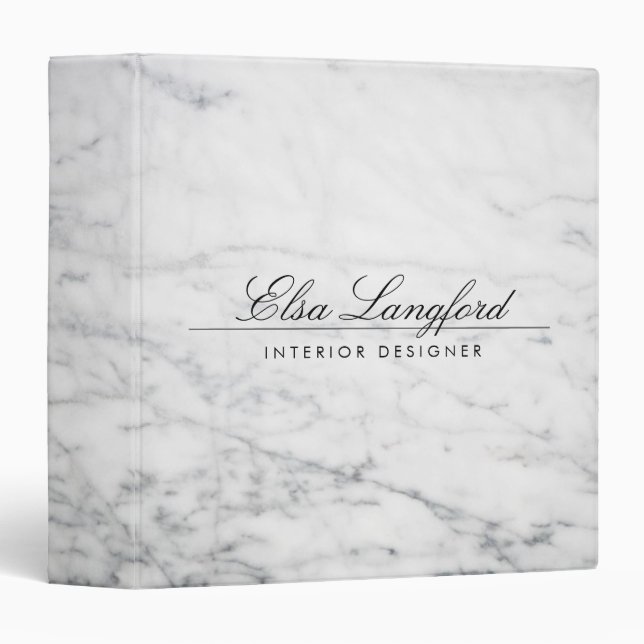 Modern White Marble Luxury Designer Binder (Front/Spine)