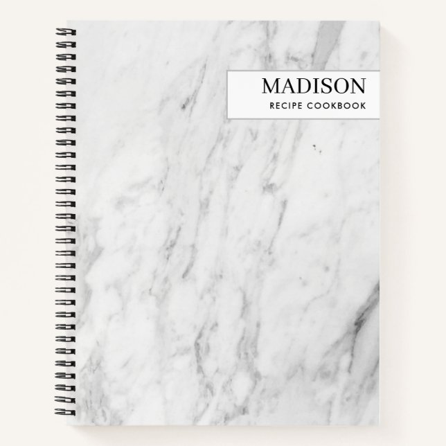 Modern White Marble Minimalist Recipe Cookbook Notebook (Front)