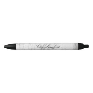 Modern White Marble Personalized Black Ink Pen