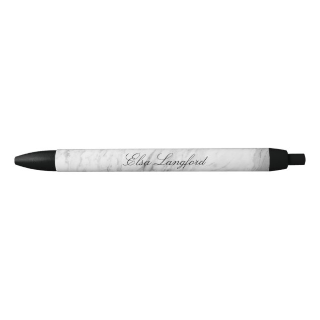 Modern White Marble Personalized Black Ink Pen (Front)