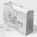 Modern White Marble Personalized Bridesmaids Large Gift Bag<br><div class="desc">Modern Personalized Bridesmaids Gifts
featuring personalized bridesmaid's name in grey modern calligraphy font style with title and wedding date in grey modern sans serif font style on white marble background.

Also perfect for Maid of Honour,  Flower Girl,  Mother of the Bride and more.</div>