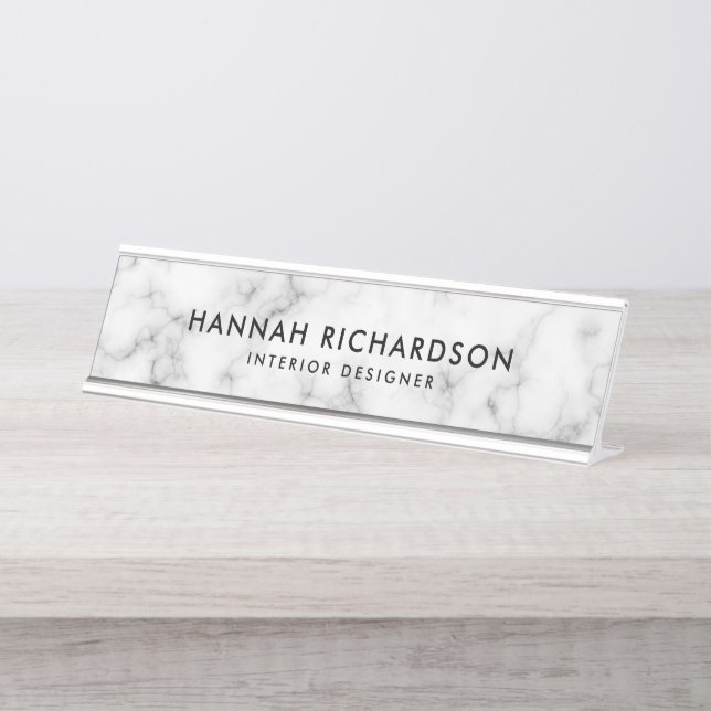 Modern White Marble | Personalized Desk Name Plate (Front)