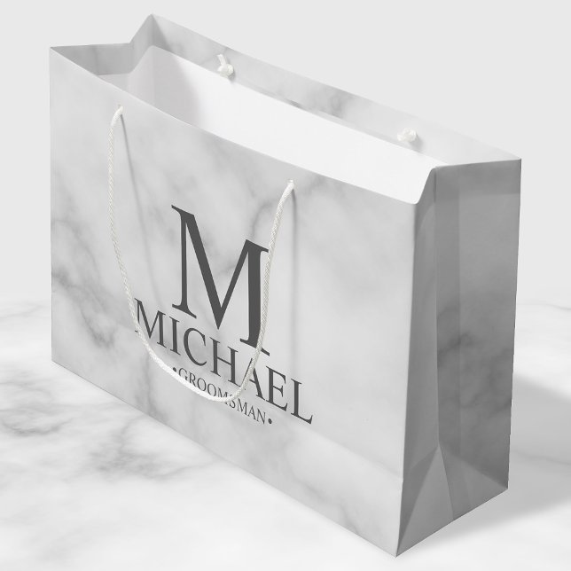 Modern White Marble Personalized Groomsman Large Gift Bag (Creator Uploaded)