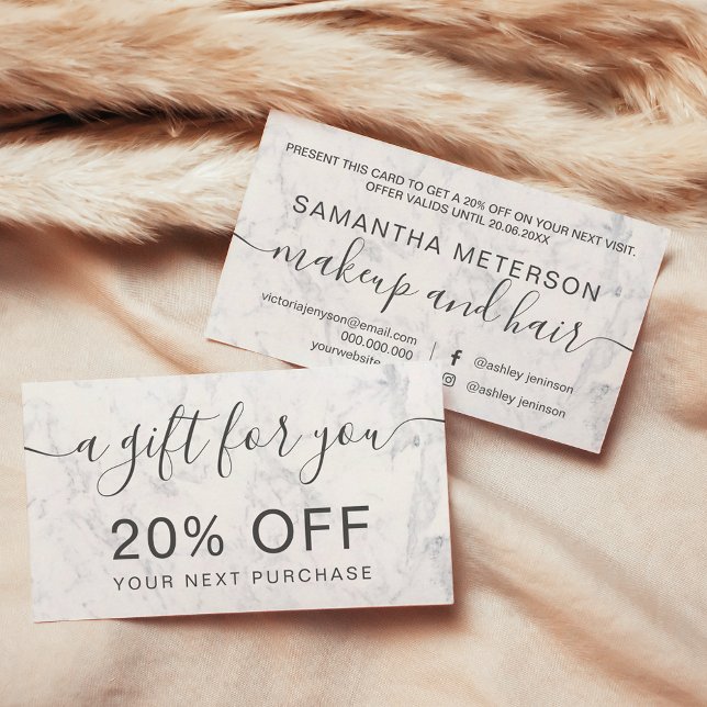 Modern white marble  professional typography discount card (Modern white marble professional typography discount card)