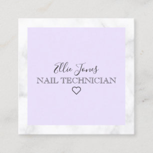 Modern white marble & purple nail technician square business card