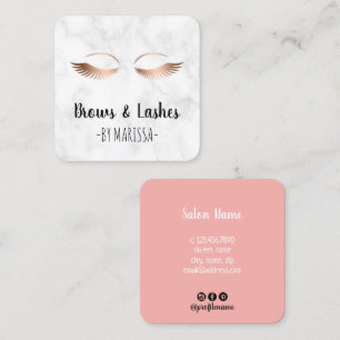Modern white marble rose gold brows & lashes square business card