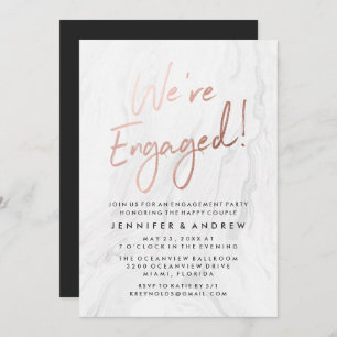 Modern White Marble Rose Gold   Engagement Party Invitation