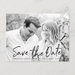 Modern White Marble Script Save The Date Announcement Postcard
