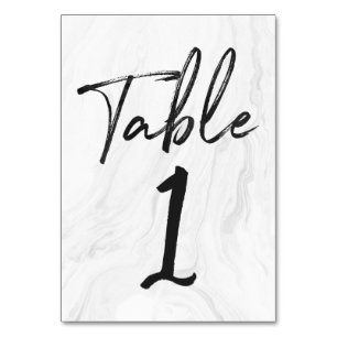 Modern White Marble Script Table Number Card 1