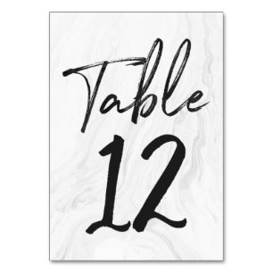 Modern White Marble Script Table Number Card 12