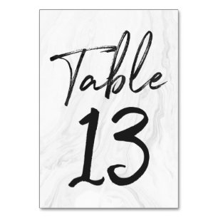 Modern White Marble Script Table Number Card 13