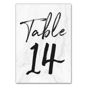 Modern White Marble Script Table Number Card 14
