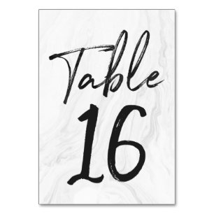 Modern White Marble Script Table Number Card 16