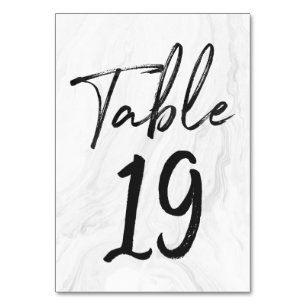 Modern White Marble Script Table Number Card 19