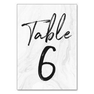 Modern White Marble Script Table Number Card 6