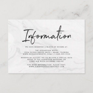 Modern White Marble Script   Wedding Information Enclosure Card